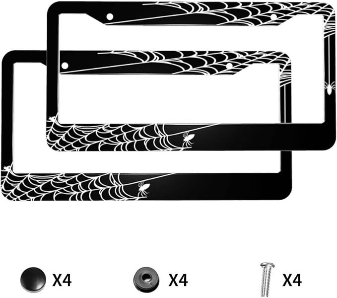 Spider Web License Plate Frame Spider Web License Plate Cover Front Plates Frames Car Tag Holder Car Accessories Car Tag with 2 Holes Screws 2 PCS Set Decorative US Vehicles Standard for Men Women