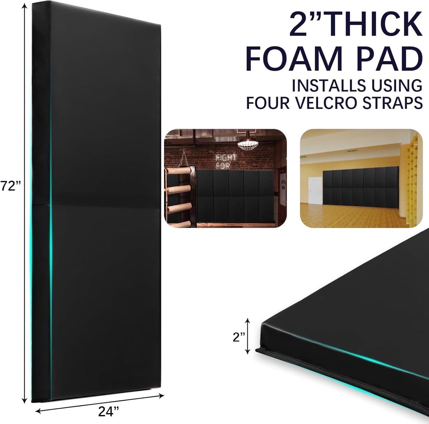 PROGOAL 60"/72" High Gym Wall Padding 2"/4" Thick Foam Basketball Court Wall Mount Protector for Garage Taekwondo Babyroom - Durable Waterproof Anti-Cushion