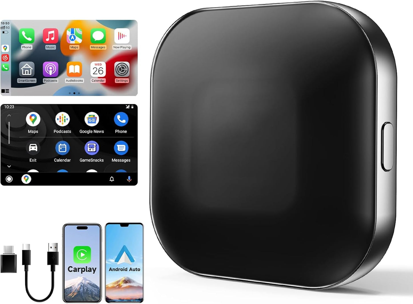 Leadtree 2 in 1 CarPlay Dongle,Convert Wired to Wireless,Wireless CarPlay Adapter&Wireless Android Auto Adapter, Connection Plug & Play Easy Setup Online Update,for Factory Wired Cars After 2016