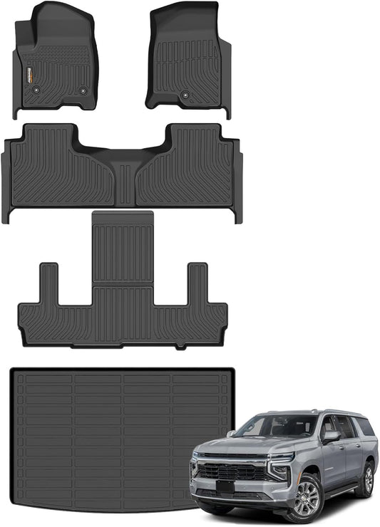 Binmotor-Floor Mats & Cargo Liner for Chevy Suburban 2021-2025丨GMC Yukon XL 2021-2025 (with 2nd Row Bucket Seat), 7 Passenger, All Weather Car Floor Mats Accessories for GMC Yukon XL