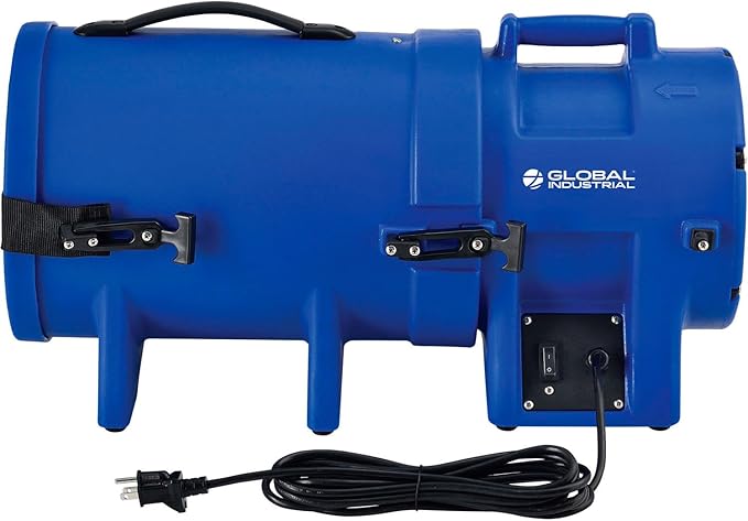 Global Industrial 8" Diameter Portable Confined Space Blower Fan, 25'L Flexible Ducting, Rotomold Plastic, 1000 CFM, 1/3 HP, 1 Speed, For Indoor & Outdoor Use