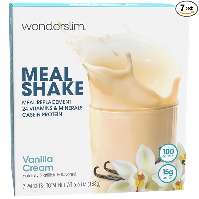 WonderSlim Meal Replacement Shake, Vanilla Cream, 15g Protein, 24 Vitamins & Minerals, Gluten Free (7ct)