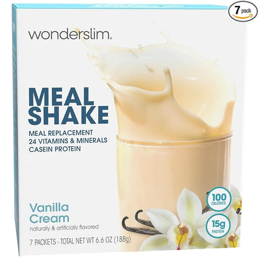 WonderSlim Meal Replacement Shake, Vanilla Cream, 15g Protein, 24 Vitamins & Minerals, Gluten Free (7ct)