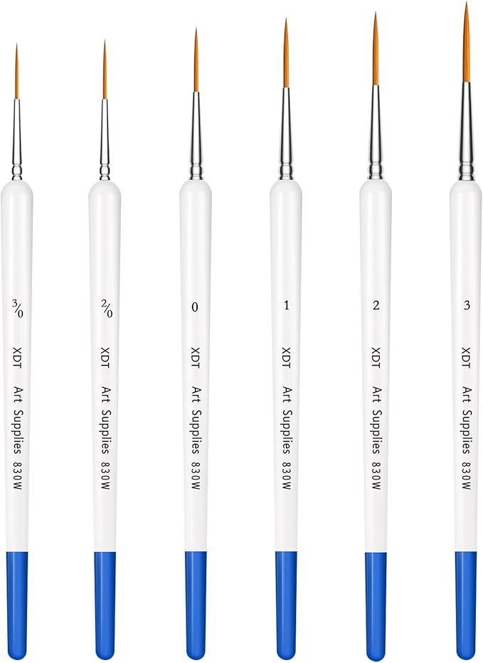 XDT Rigger Brushes,Watercolor & Liner Brushes Set with Slender Nylon Hair– Comfort Grip Detail Paint Brushes for Acrylic, Oil & Fine Art