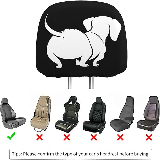 Dujiea 2 Pack Black Dachshund Dog Car Headrest Covers, Universal Soft Car Seat Head Rest Cover Protector, Vehicle Accessories Fabric Headrest Cover for Cars Vans Trucks