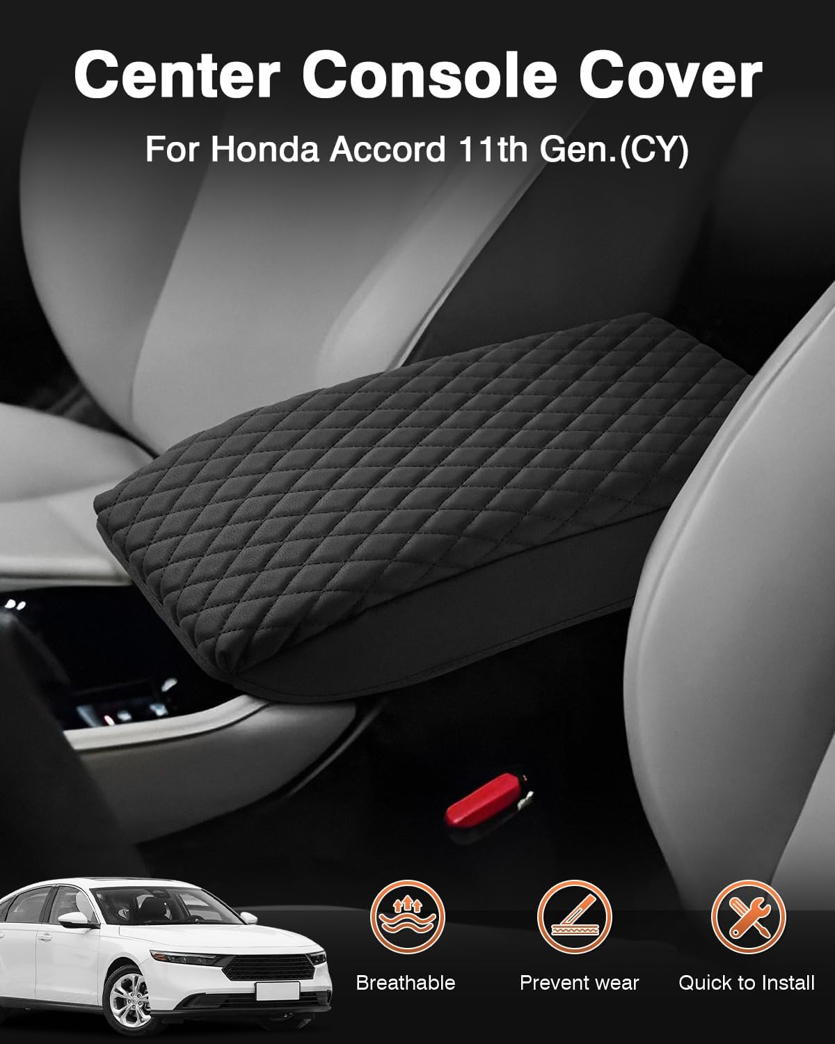 Shademax Center Console Cover for Honda Accord 2026 2025 2024 2023 Armrest Cover Cushion Pad for Honda Accord Accessories Middle Console Cover Armrest Protector Console Lids PU Leather Anti-Scratch