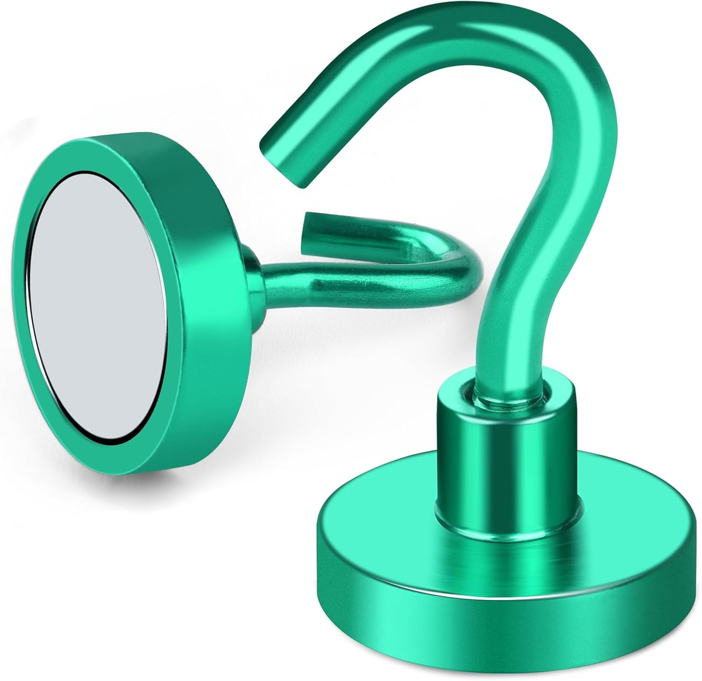 MIKEDE Magnetic Hooks Heavy Duty, 28LB+ Strong Magnets with Hook for Fridge, Neodymium Extra Strength Industrial Hooks for Hanging, Magnetic Hanger for Toolbox, Cruise, Grill(Green,4 Pack)