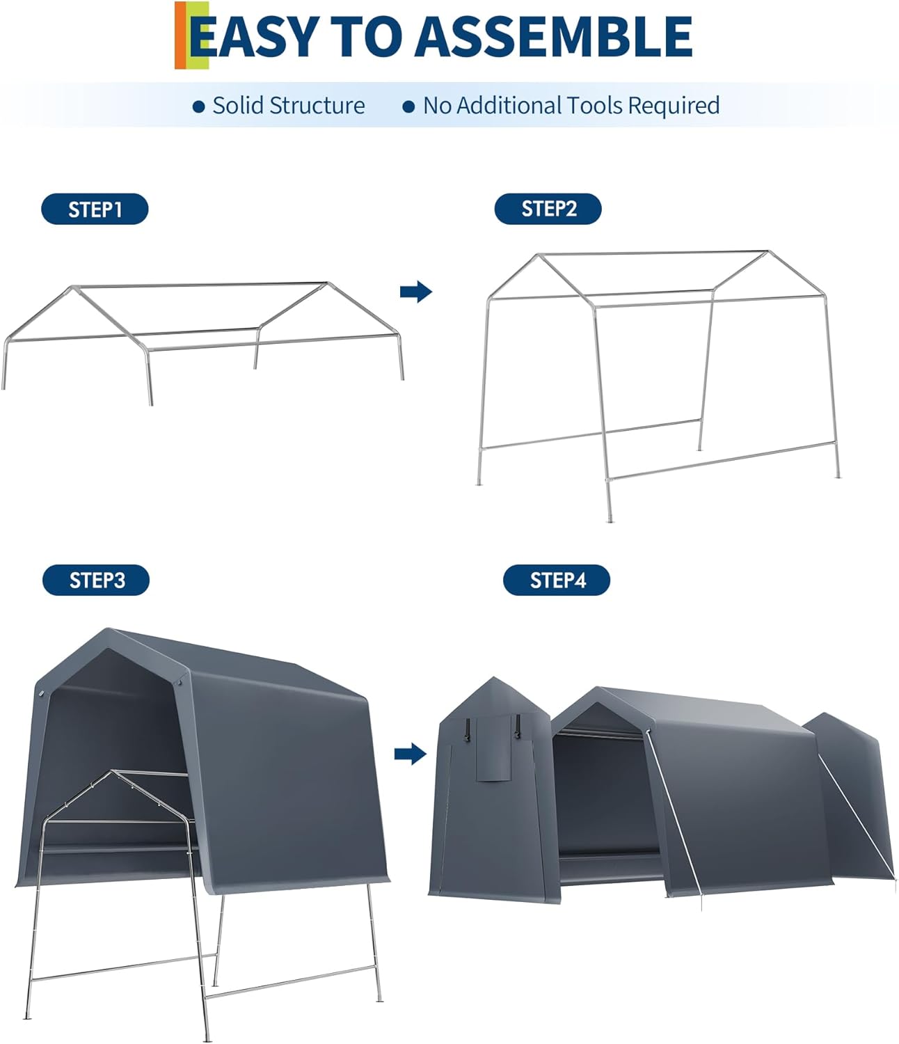 6x6 Ft Carport Heavy Duty Tent with Roll-Up Windows, Portable Garage with Removable Sidewalls & Doors, Car Canopy All-Season Tarp for Car Boat Truck Motorcycle, Grey