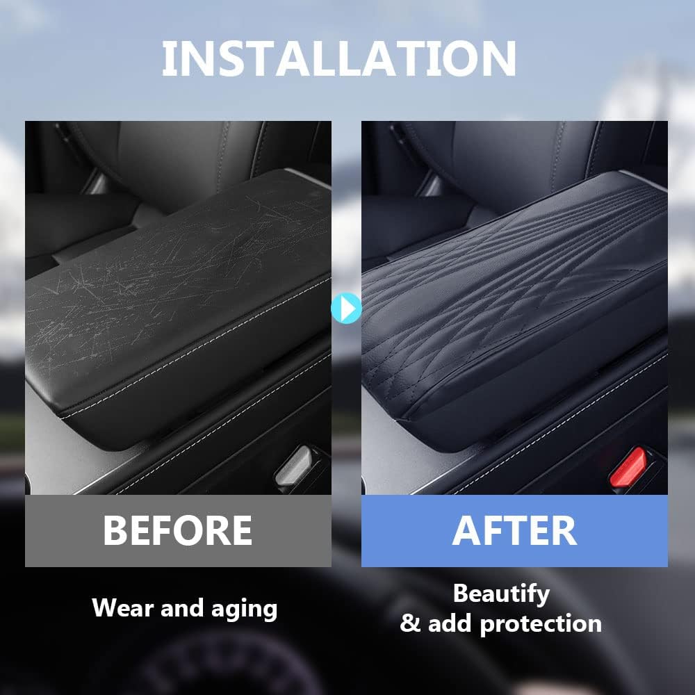 2025 Upgrade Universal Style Memory Cotton Car Armrest Box Pad,New Leather Car Armrest Box Pad Car Center Console Cover Pad,Vehicle Seat Box Cushion Protector for SUV Truck (Coffee, Wave Pattern)