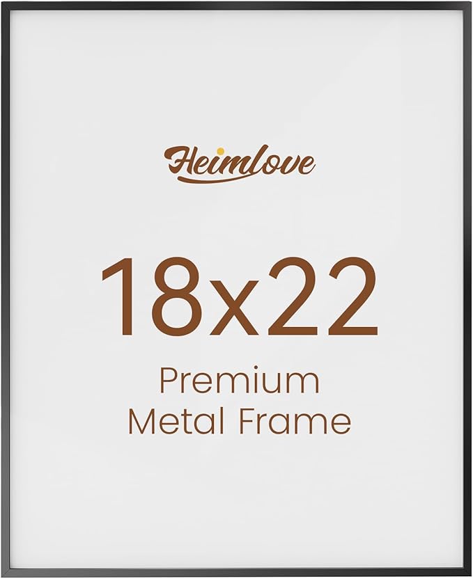 Heimlove 18x22 Metal Picture Frame,Black Aluminum Wall Gallery Poster Puzzles Artwork frames-Real Tempered Glass,Mounting Horizontally or Vertically Decor for Wall-1Pack