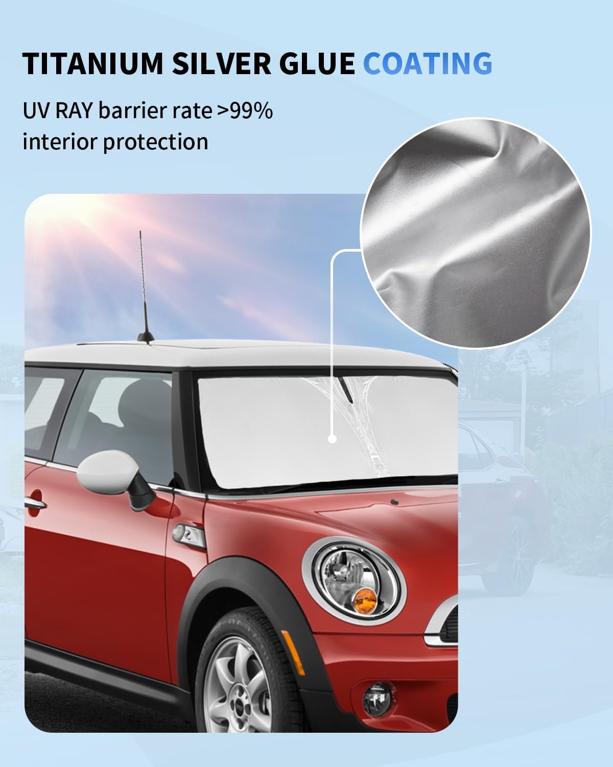 Sun Shade for Mini Cooper Windshield Sunshade fit for 2015-2023 2024 2025 BMW Mini Cooper F55 Accessories Front Window Shield Sun Visor Protector Block UV Ray Heat