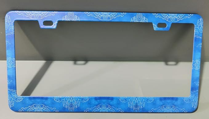2pcs Blue Texture Japanese Wave License Plate Frame for Women,Traditional Japanese Styles car Decorative tag Frames Girly,Japanese Art License Plate Cover Holder for Vehicle with car Keychain tag