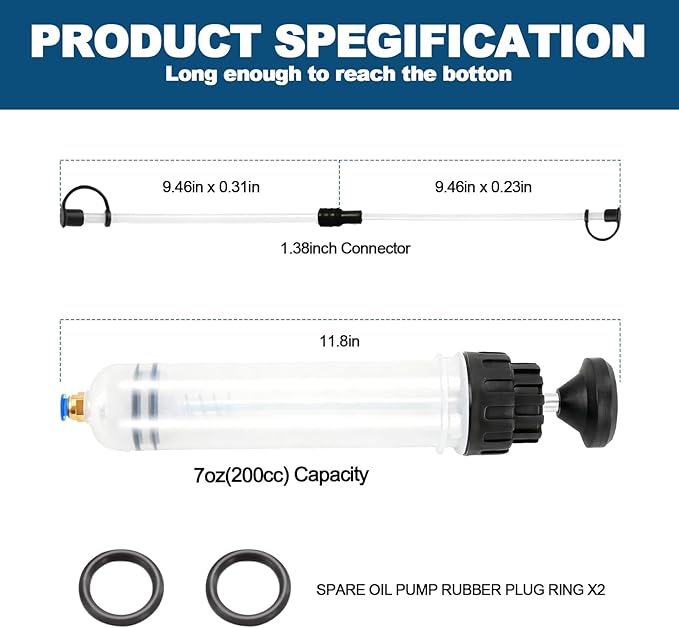 200cc Fluid Transfer Pump, Oil Extractor Pump for Oil Change, Oil Syringe, Manual Oil Extraction and Filling Pump with Two Hoses, for Automotive, Motorcycle, Marine & Equipment Maintenance.
