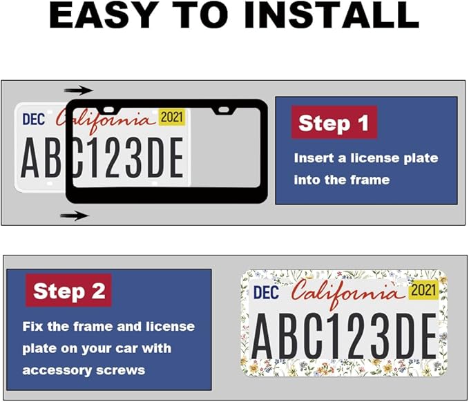 2pcs Wild Flowers Floral License Plate Frame for Women,White Nature Plant car Decorative tag Frames Girly,White Floral License Plate Cover Holder for Vehicle with Double Sided car Keychain tag