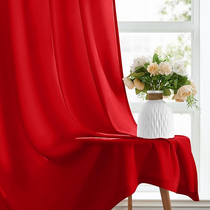 HOMEIDEAS Christmas Non-See-Through Red Privacy Sheer Curtains, 52 X 96 Inches Long 2 Panels Sheer Curtains Light Filtering Window Drapes for Bedroom Living Room