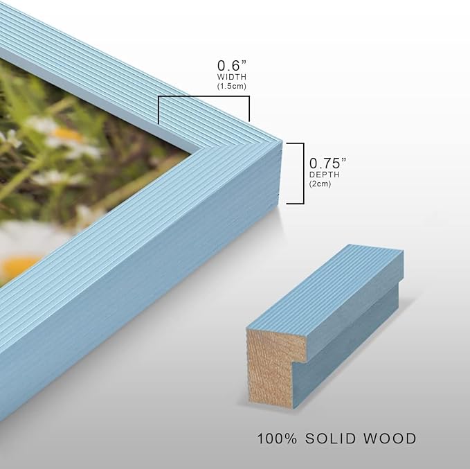 Renditions Gallery Set of 12, 8X10 Custom Photo Prints with Real Wood Picture Frames. Create Personalized Photos with Peel & Stick Photo Frames. Blue Frame
