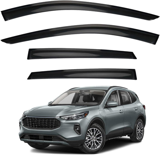 4pcs Window Visors Compatible with 2020-2025 Ford Escape Front+Rear Smoke Tint Sun/Rain Guard Outside Mount Tape-On Vent 2021 2022 2023 2024