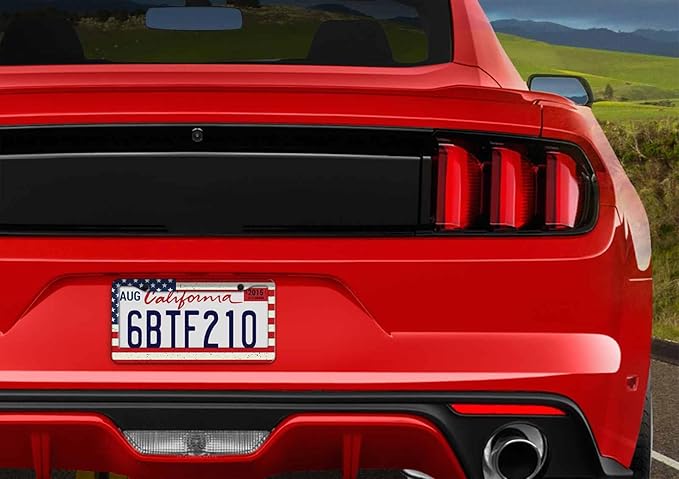 1PCS American Flag License Plate Frame Holder - USA Stars and Stripes Auto Universal Aluminum Matte Car Tag Holder Covers with Sticker & Screws for Men