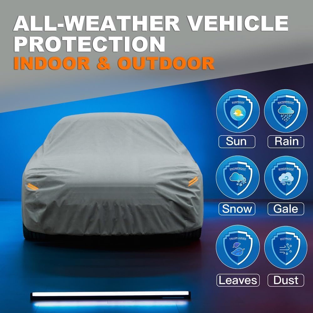 Kayme Heavy Duty Car Cover Waterproof All Weather, Full Exterior Covers Sun Rain UV Protection. Universal Fit Chevrolet Corvette, Acura TSX ILX, Porsche 911, BMW 3 4 Series, Lexus is 250 300 Etc.