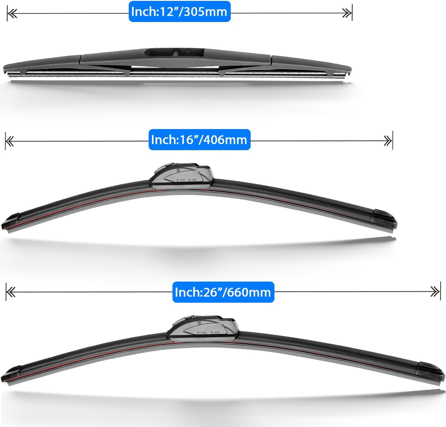 Windshield Wiper Blades Replacement for 2016 2017 Subaru Crosstrek / 2013 2014 2015 Subaru XV Crosstrek Original Factory Quality Front Rear Wipers Blade Set - 26" 16" 12" (Pack of 3)