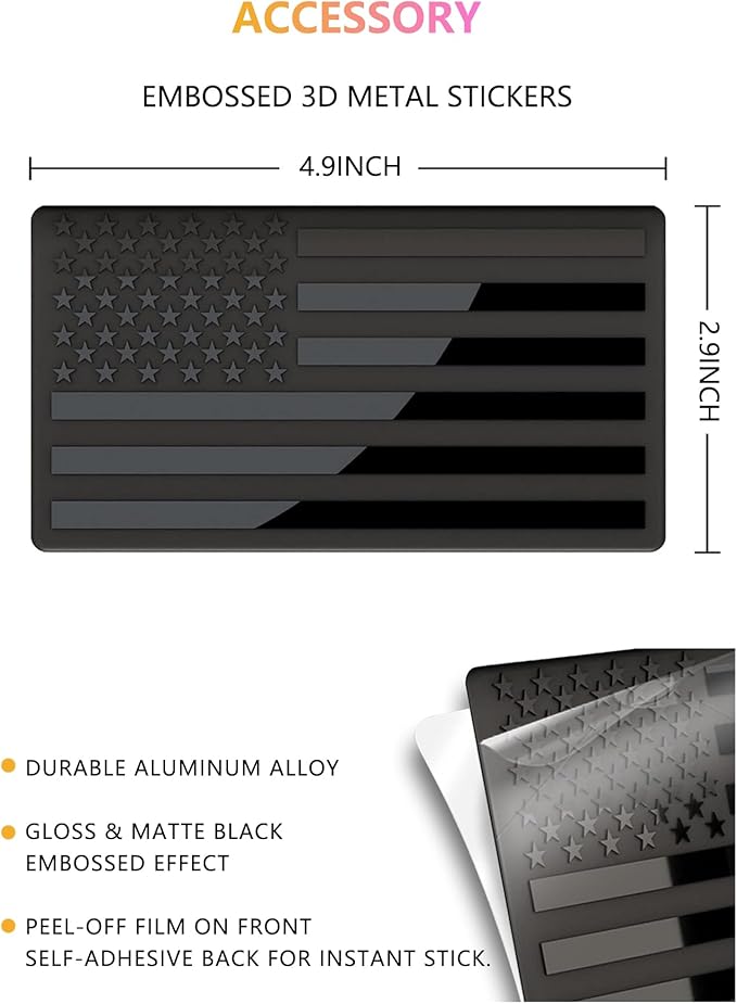 American Flag License Plate Frames - 2 Pack Black Stainless Steel Patriotic USA Car Tag Frame with UV-Printed Flag & 3D Metal Decals