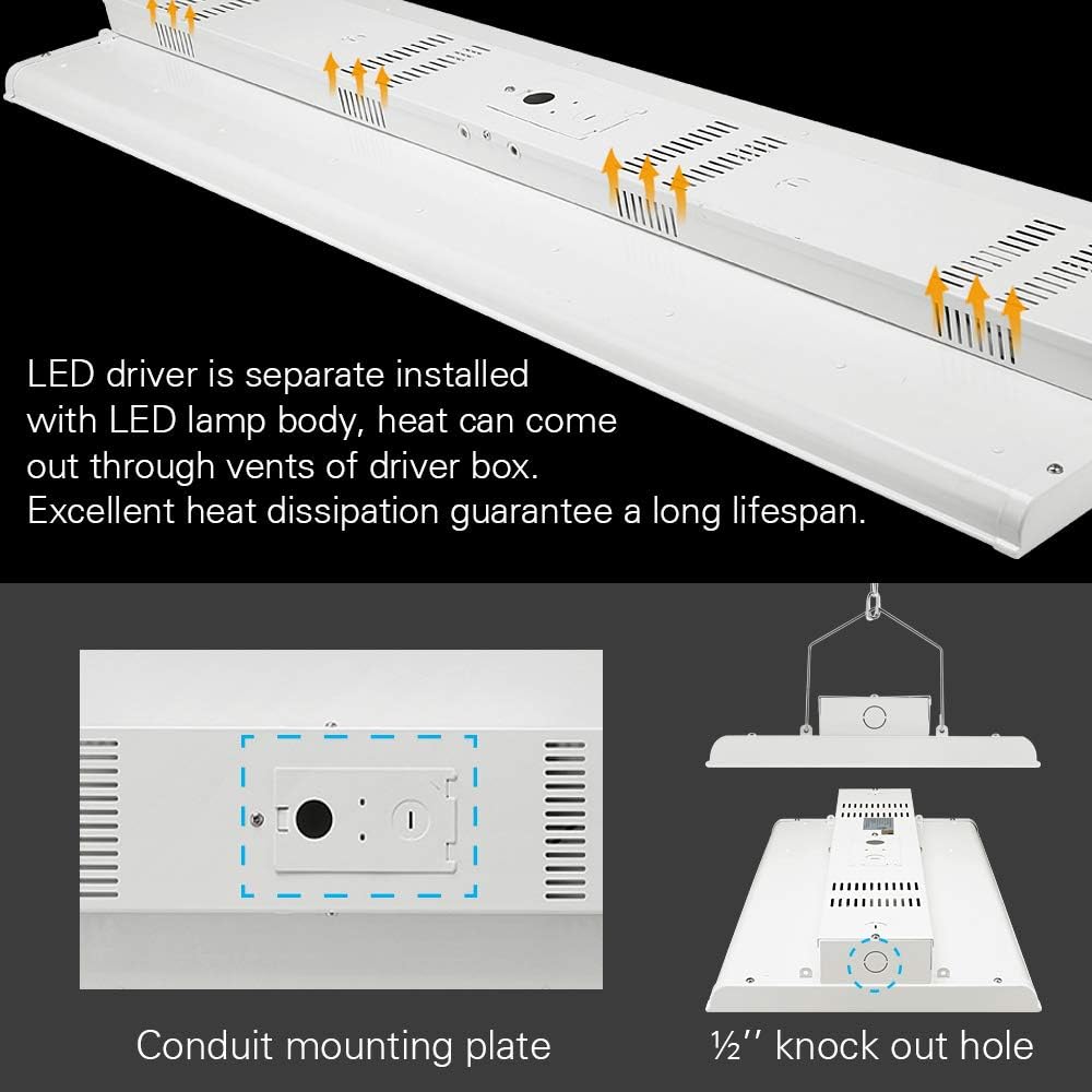 2 Pack Linear LED Bay Ceiling Shop Light - 2 Ft - 105W 5000K 1-10V Dimming 14170 Lumens - Equal to 4 lamp T5 Ceiling Light Fixture - No Maintenance for Life