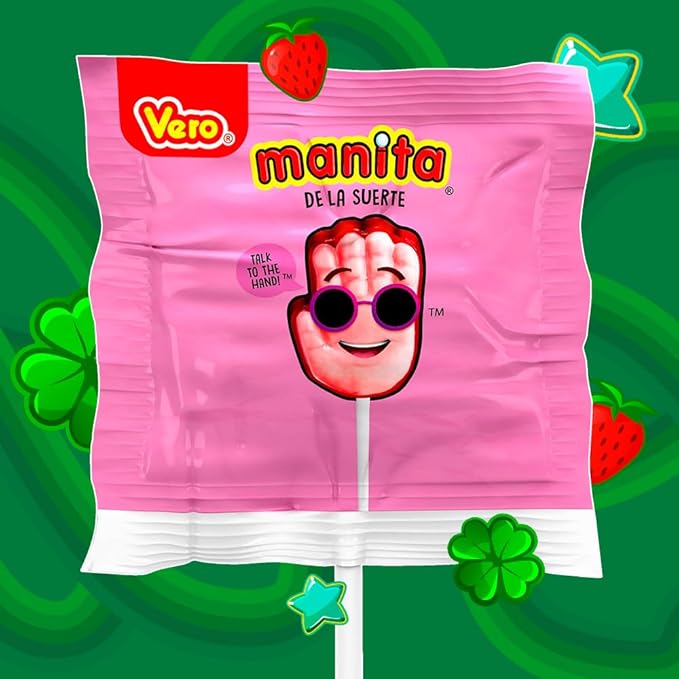 Vero Manita Paletas Strawberry & Cherry Flavored Lollipop (40 Count Bag) - Individually Wrapped Lollipops - Mexican Candy - Paletas Mexicanas Sabor Fresa