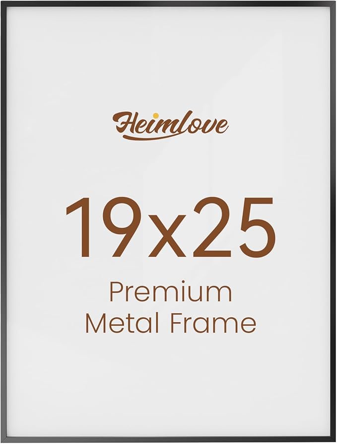 Heimlove 19x25 Metal Picture Frame,Black Aluminum Wall Gallery Poster Puzzles Artwork frames-Real Tempered Glass,Mounting Horizontally or Vertically Decor for Wall-1Pack