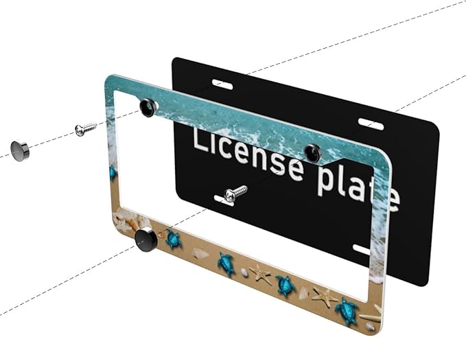 Sea Turtle License Plate Frame,Sea Turtle License Plate Frame for Women, Decorative Car Tag Frames Car Accessories Aluminum Metal Holder Cover 2 Holes 2 PCS Set for Women