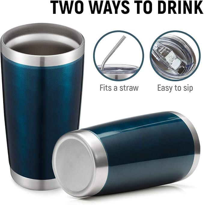 COMOOO 20oz Tumbler 8 Pack Double Wall Vacuum Insulated Travel Mug, Stainless Steel Tumbler Bulk with Lid and Straw, Durable Powder Coated Insulated Coffee Cup for Cold & Hot Drinks (Peacock blue, 8)