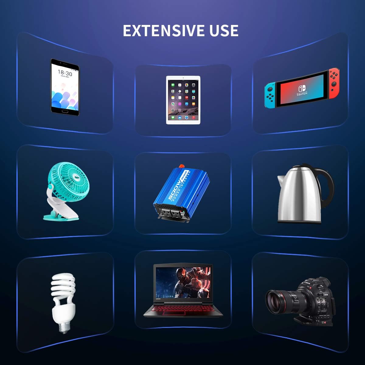 500W Car Power Inverter DC 12V to AC 110V Adapter with 2 AC Outlets and 2A USB Charging Port