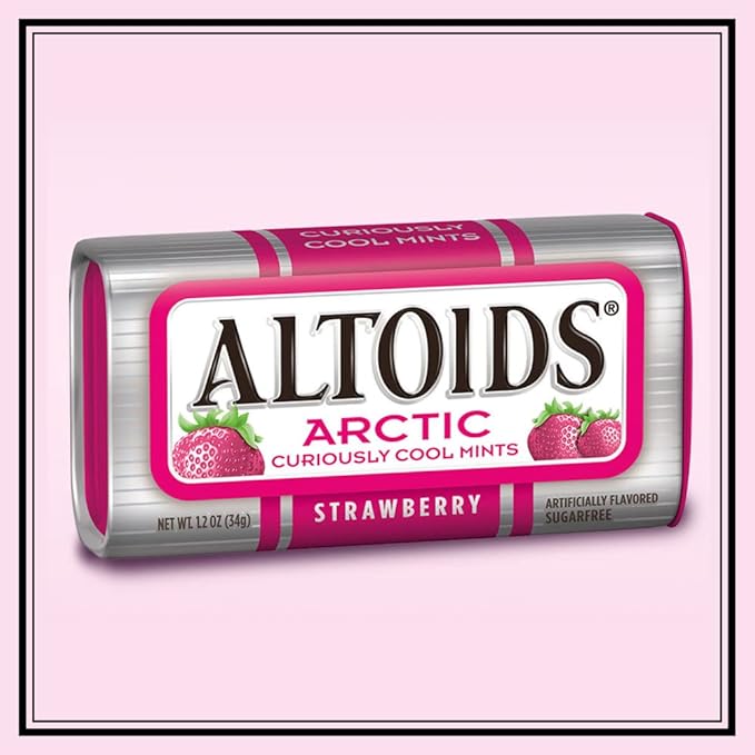 ALTOIDS Arctic Strawberry Breath Mints Hard Candy Bulk, 1.2 oz Tin (Pack of 8)