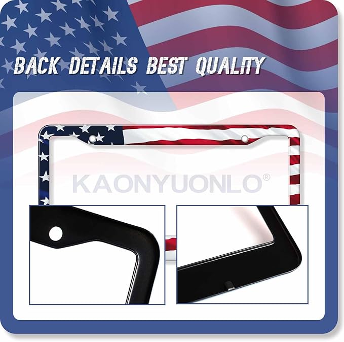 1PCS American Flag License Plate Frame Holder - USA Stars and Stripes Auto Universal Aluminum Matte Car Tag Holder Covers with Sticker & Screws for Men (A-Wave, 1 PCS)