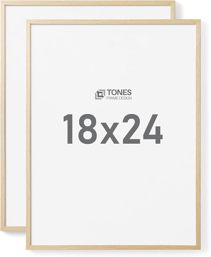 18x24 Frames, Set of 2 Matless Large Picture Frames Natural Solid Wood Veneer Finish and Plexiglass Front for Poster Gallery Wall Home Decor