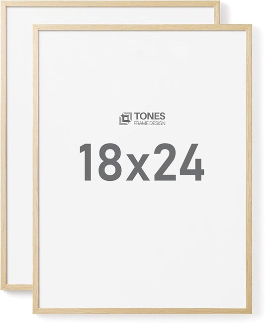 18x24 Frames, Set of 2 Matless Large Picture Frames Natural Solid Wood Veneer Finish and Plexiglass Front for Poster Gallery Wall Home Decor