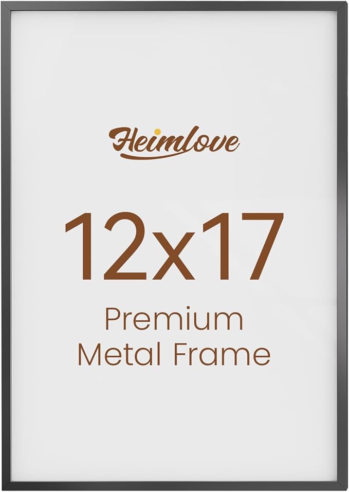 Heimlove 12x17 Metal Picture Frame,Black Aluminum Photo Frames-Real Tempered Glass,Wall Gallery Poster Puzzles Artwork frame Mounting Horizontally or Vertically Decor for Wall-1Pack
