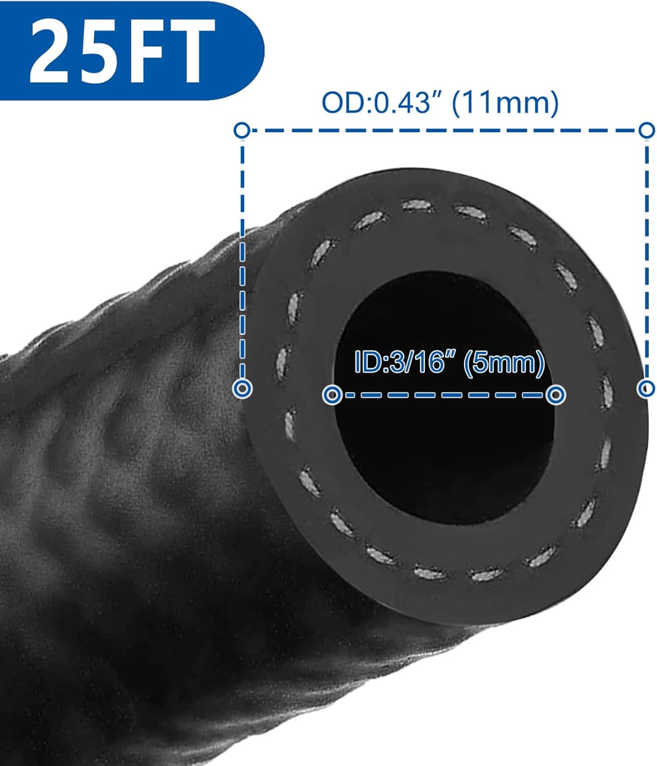 LokoCar Rubber Fuel Hose Line Push Lock 3/16" ID SAE 30R7 NBR 25ft 300PSI Black