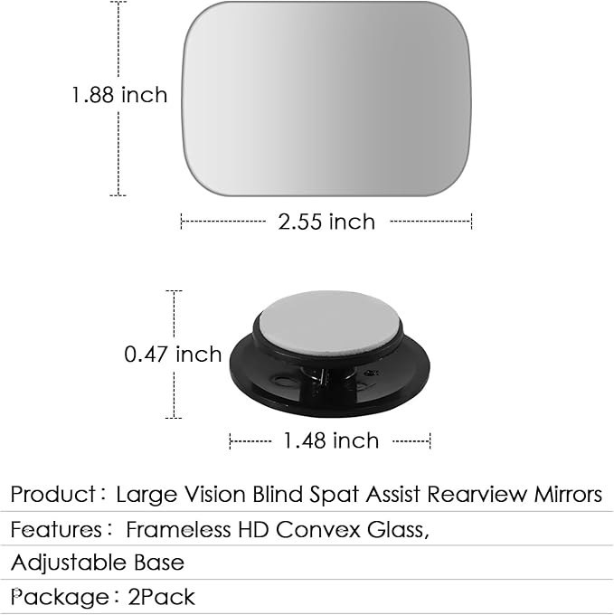 2 pcs Blind Spot Mirrors, HD Glass Convex 360° Wide Angle Side Rear View Mirror with ABS Housing for Cars SUV and Trucks