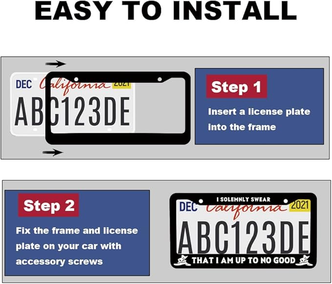 2pcs I Solemnly Swear That I Am Up to No Good License Plate Frame for Women, Funny car Decorative tag Frames Girly, License Plate Cover Holder for Most us Vehicle