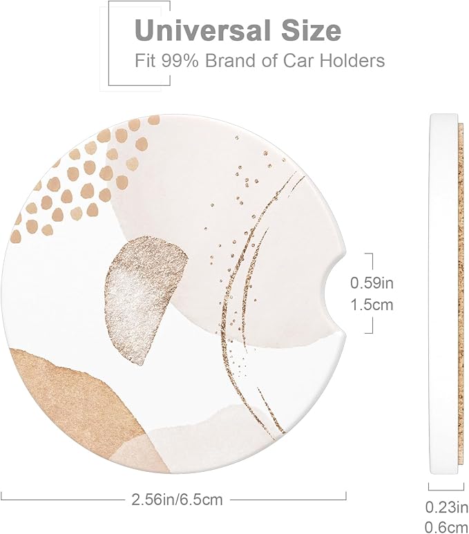 Car Cup Holder Coaster, Car Coasters for Cup Holders, 2 Pack Universal Anti Slip Insert Absorbent Ceramic Auto Interior Accessories with A Finger Notch & Cork Base, Modern Art