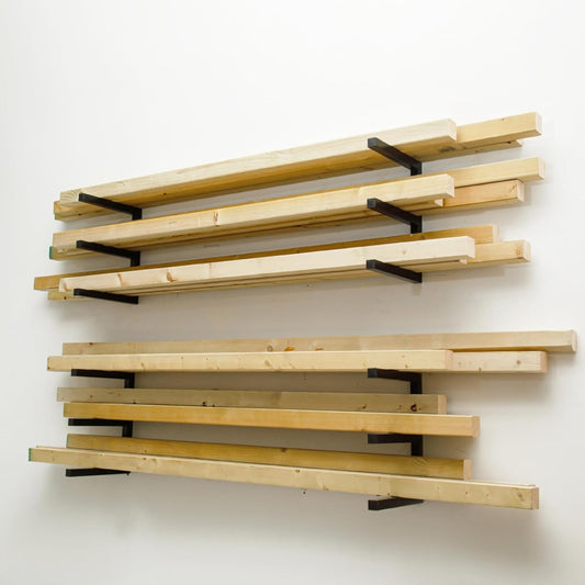 Lumber Storage Rack Wall Mount, Heavy Duty Metal Wood Organizer with 6-Level Each Shelf Holds Up 200 Lbs, Indoor & Outdoor Use - Black