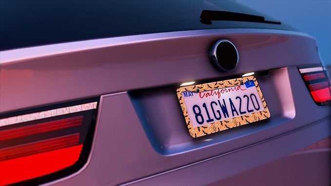 2PCS Halloween Orange Bat Pattern License Plate Frames for Men Women - Universal Aluminum Stainless Steel Personalized Car Tag Covers Holder with Screws, Caps, Rattle Proof Pads and Handlebar Stickers