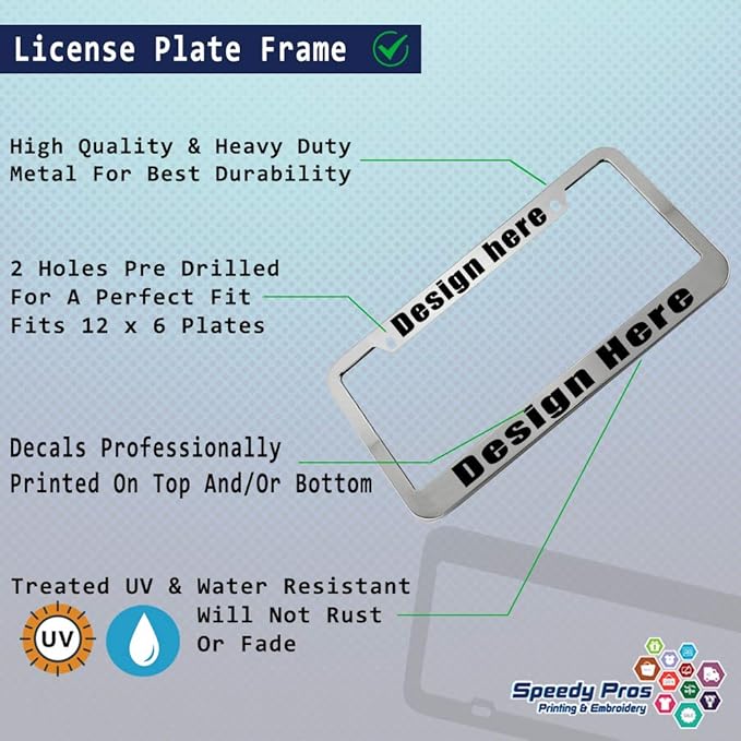 Speedy Pros Funny License Plate Frame Custom Personalized Text Zinc Cute Car Accessories License Plate Holder Chrome 2 Holes Set of 2