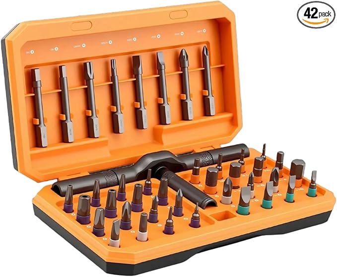 42 piece magnetic screw set, portable screwdriver set, DIY multi head ratchet screwdriver set maintenance tool, suitable for computers, glasses, bicycles, doorbells, furniture (Orange)
