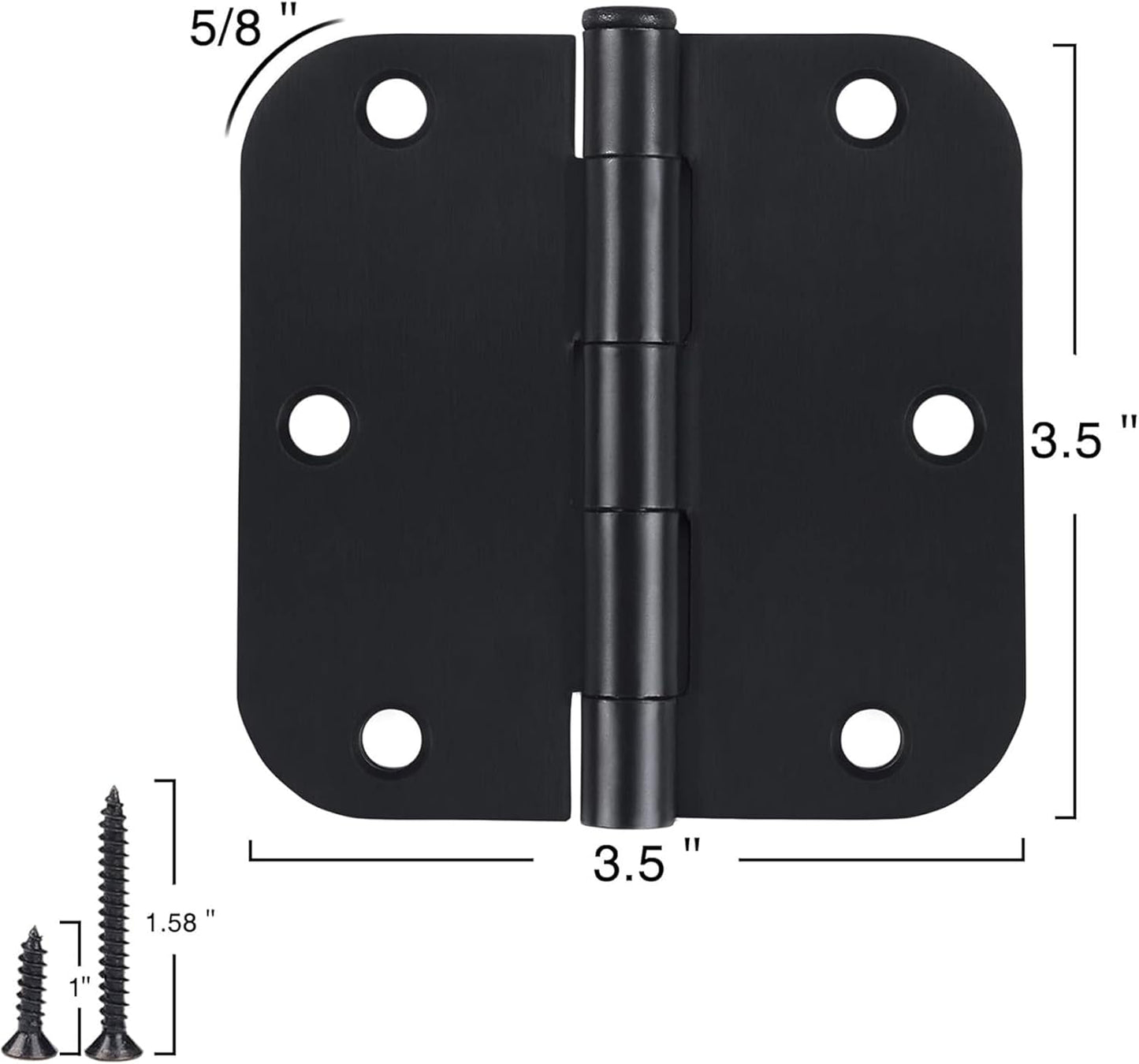 Matte Black Door Hinges 3.5 Inch Rounded 12 Pack Interior 3 1/2" Flat Iron Hinge 5/8" Radius 3 ½"Doors Hardware for Wood Frame and Clear Glass Indoor Bed Room,DIY Assemblely Gate,Closet,Table,Farm