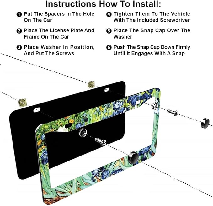 2Pcs Irises Watercolor Iris Floral License Plate Frames Cover Holders Stainless Steel License Plate Cover with Screw Caps Cover and Screwdriver Set - 2-Hole for Girl Women