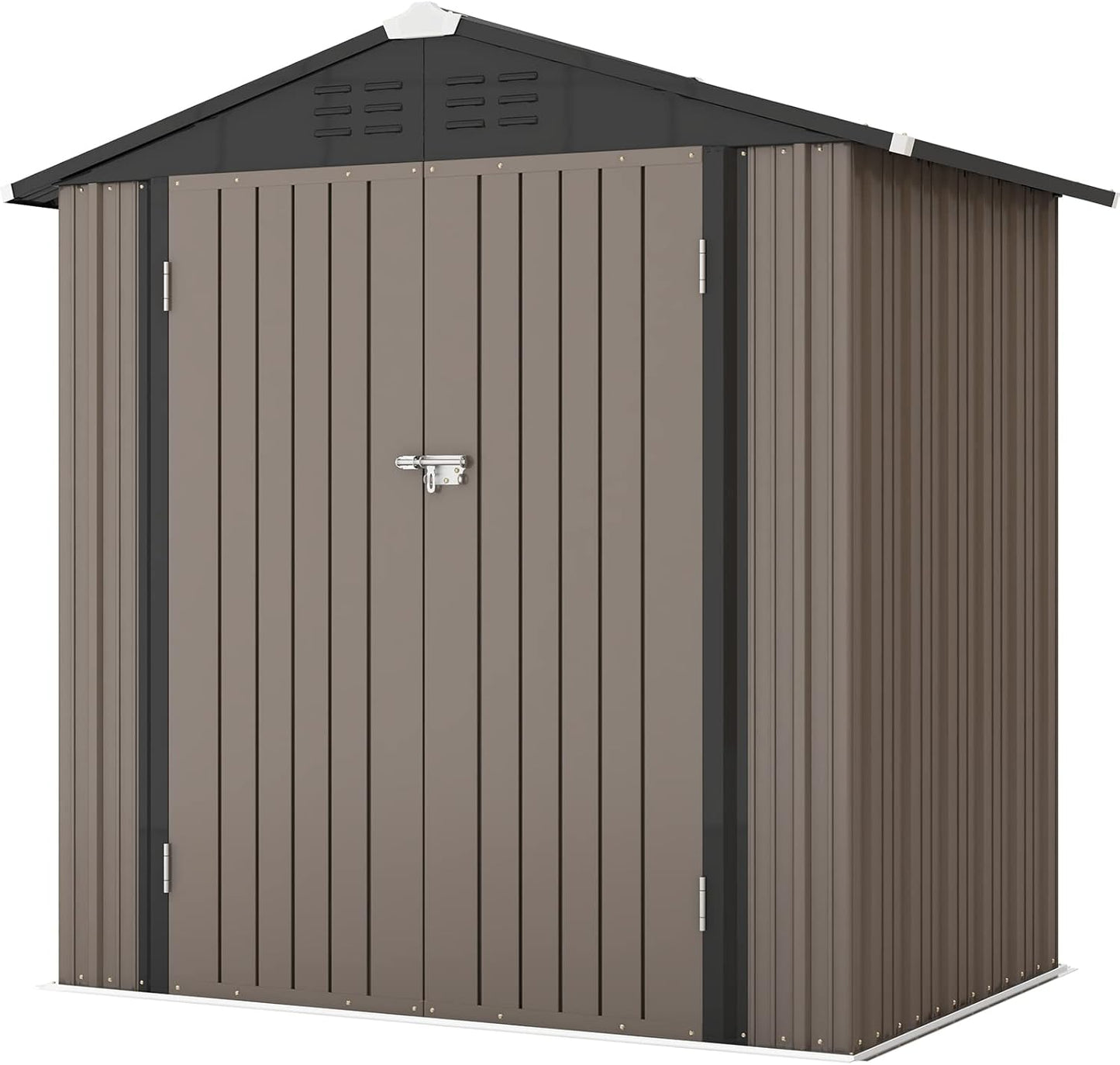 Patiowell 6x4 FT Outdoor Storage Shed, Garden Tool Storage Shed with Sloping Roof and Double Lockable Door, Outdoor Shed for Garden Backyard Patio Lawn, Brown