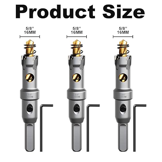 Metal Hole Saw 5/8" (16mm) 3Pcs Set Heavy Duty Tungsten Carbide Tipped Hole Cutters Set with L-flench, for Steel Iron,Aluminum,Stainless stell,Plastic