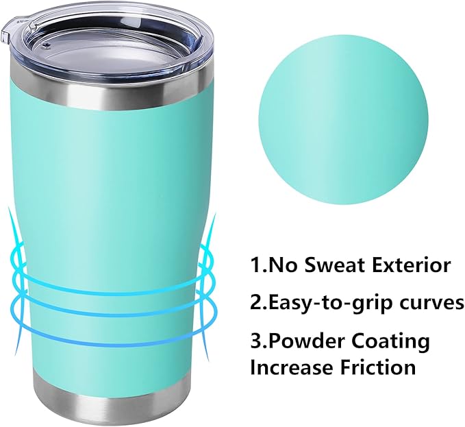 DOMICARE 20oz Tumbler with Lid Stainless Steel Tumblers Bulk, Double Wall Vacuum Insulated Coffee Travel Mug Powder Coated Tumbler, 12 Count (Pack of 1) Light Blue