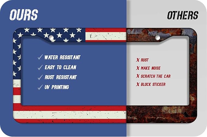 1PCS American Flag License Plate Frame Holder - USA Stars and Stripes Auto Universal Aluminum Matte Car Tag Holder Covers with Sticker & Screws for Men